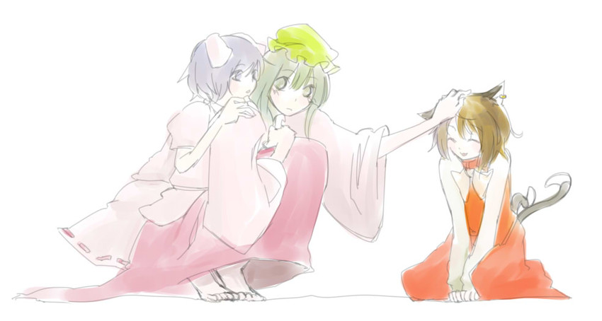 chen, houraisan kaguya, and inaba tewi (touhou) drawn by satou
