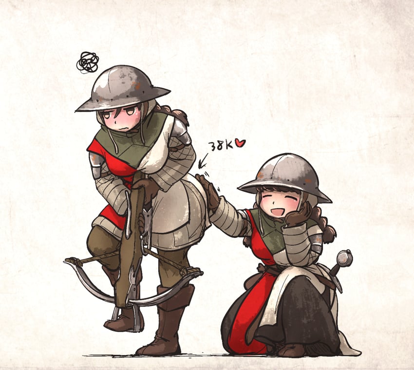 twin braids sister and single braid sister (ordo mediare sisters) drawn by ironlily