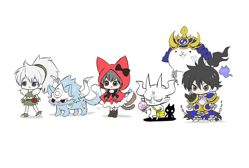 cat, minya, ururun wolf, li'l nyandam, tama, and 1 more (nyanko daisensou) drawn by murayamawataru