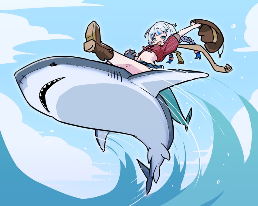 gawr gura (hololive and 1 more) drawn by moral_cacoethes