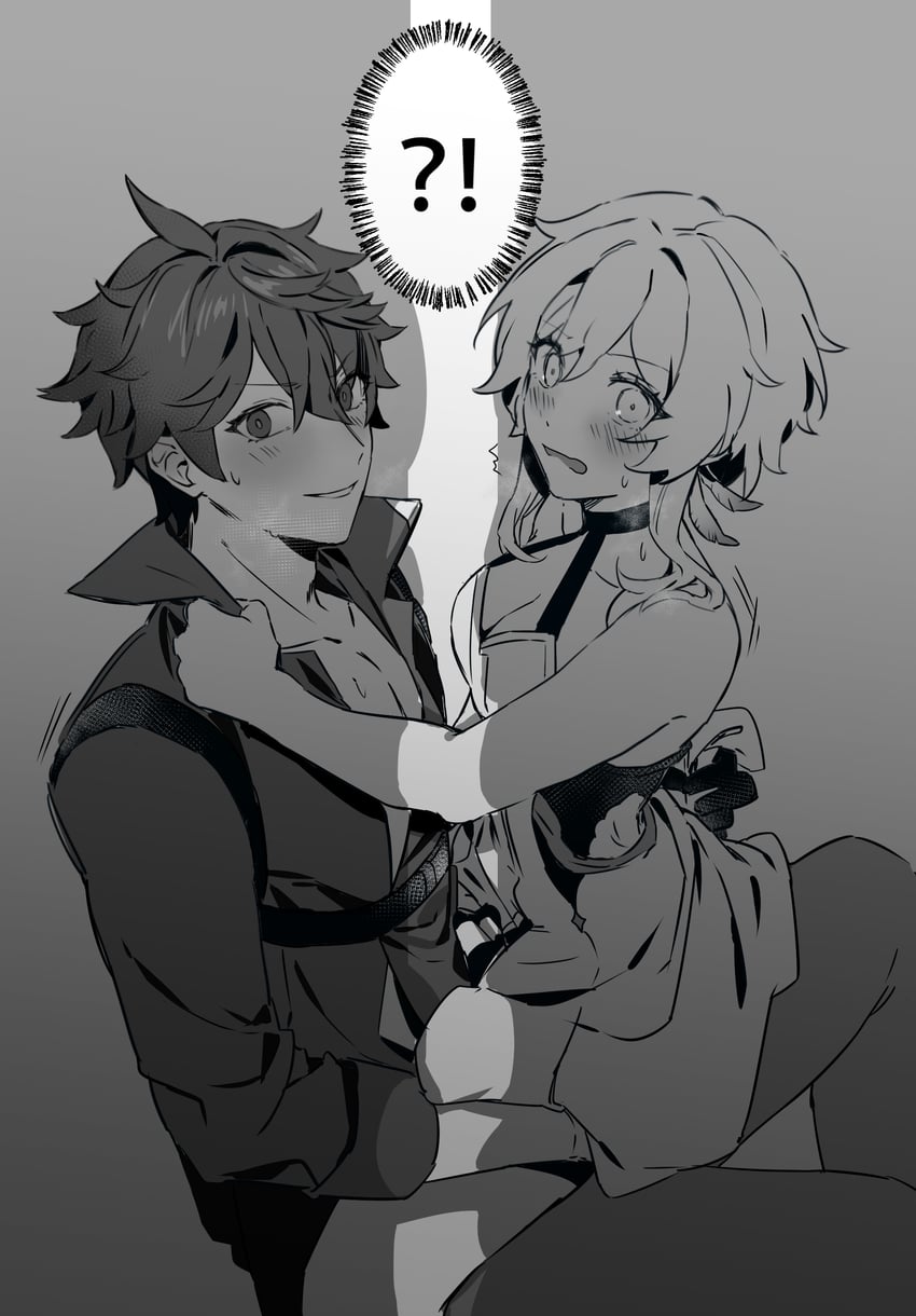 lumine and tartaglia (genshin impact) drawn by meat7955