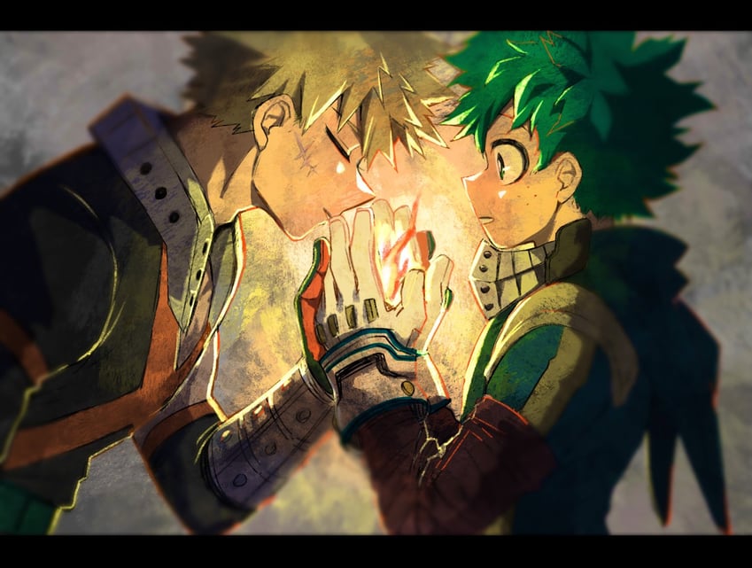 midoriya izuku and bakugou katsuki (boku no hero academia) drawn by mochaxtxmr