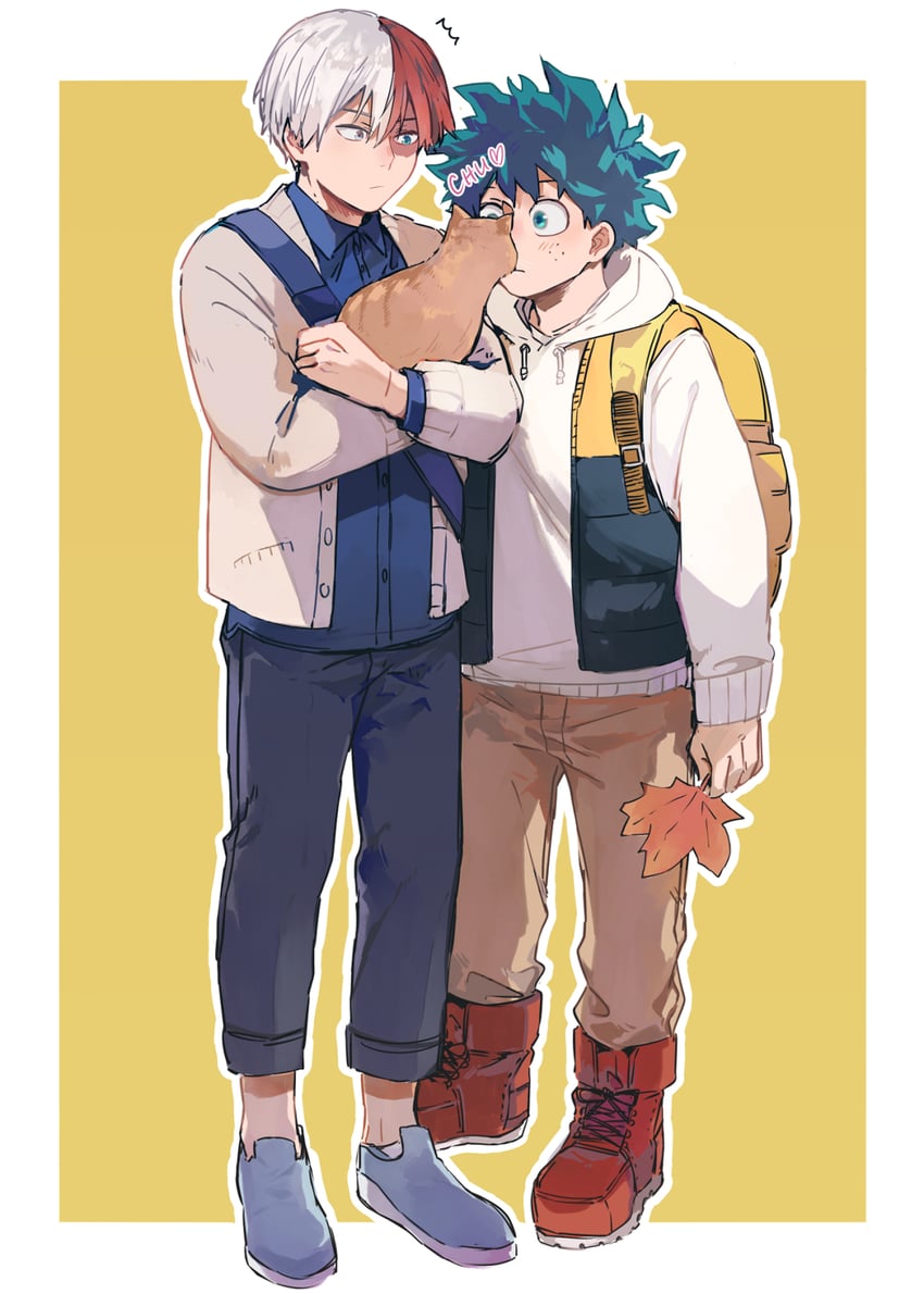 midoriya izuku and todoroki shoto (boku no hero academia) drawn by saboten_33