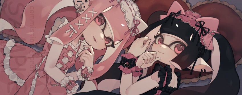 inkling player character and inkling girl (splatoon) drawn by prat_rat