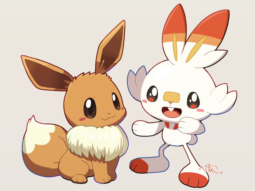 eevee and scorbunny (pokemon) drawn by hinako_iroiro
