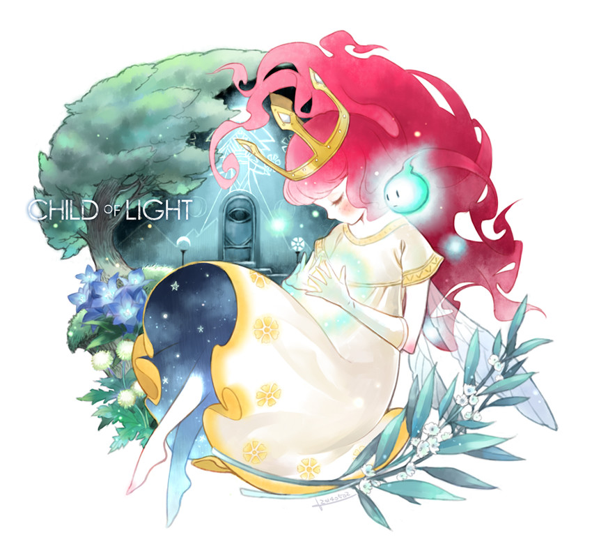 princess aurora and igniculus (child of light) drawn by raven_(ambrosia)