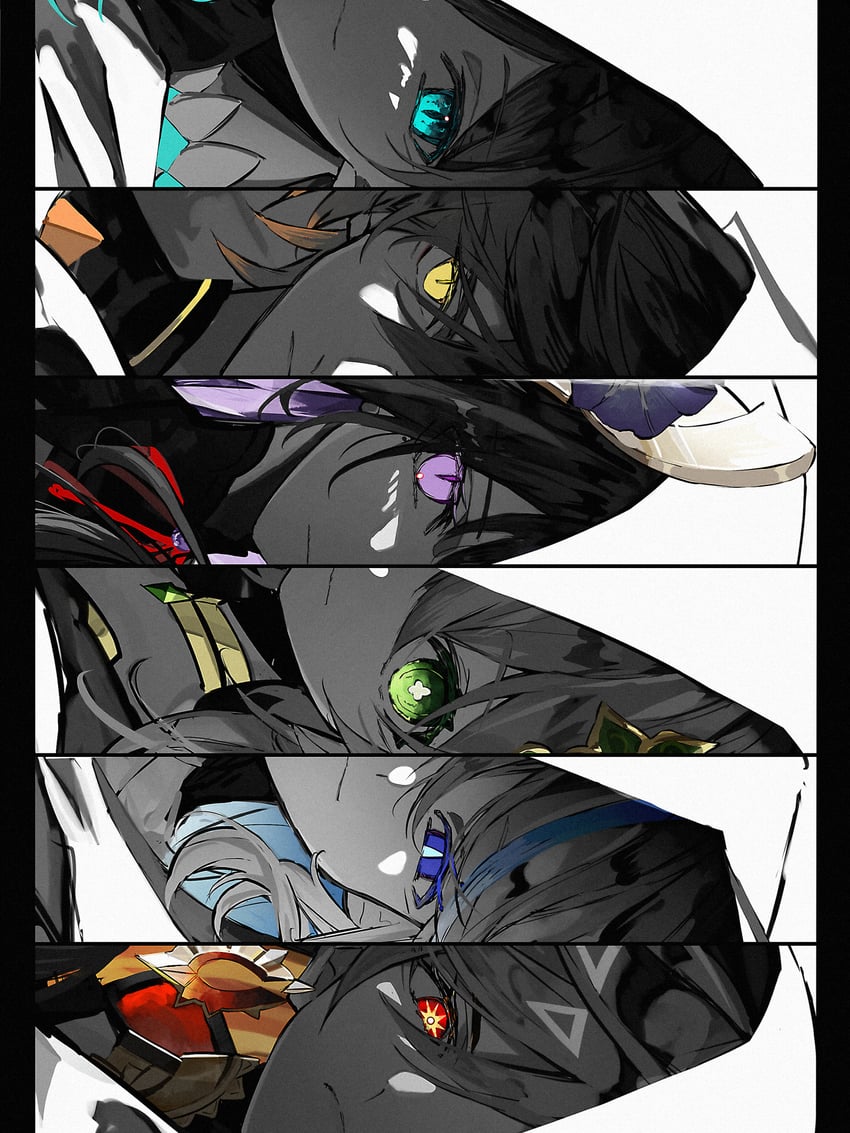 raiden shogun, furina, nahida, mavuika, focalors, and 2 more (genshin impact) drawn by hitoyuki_00