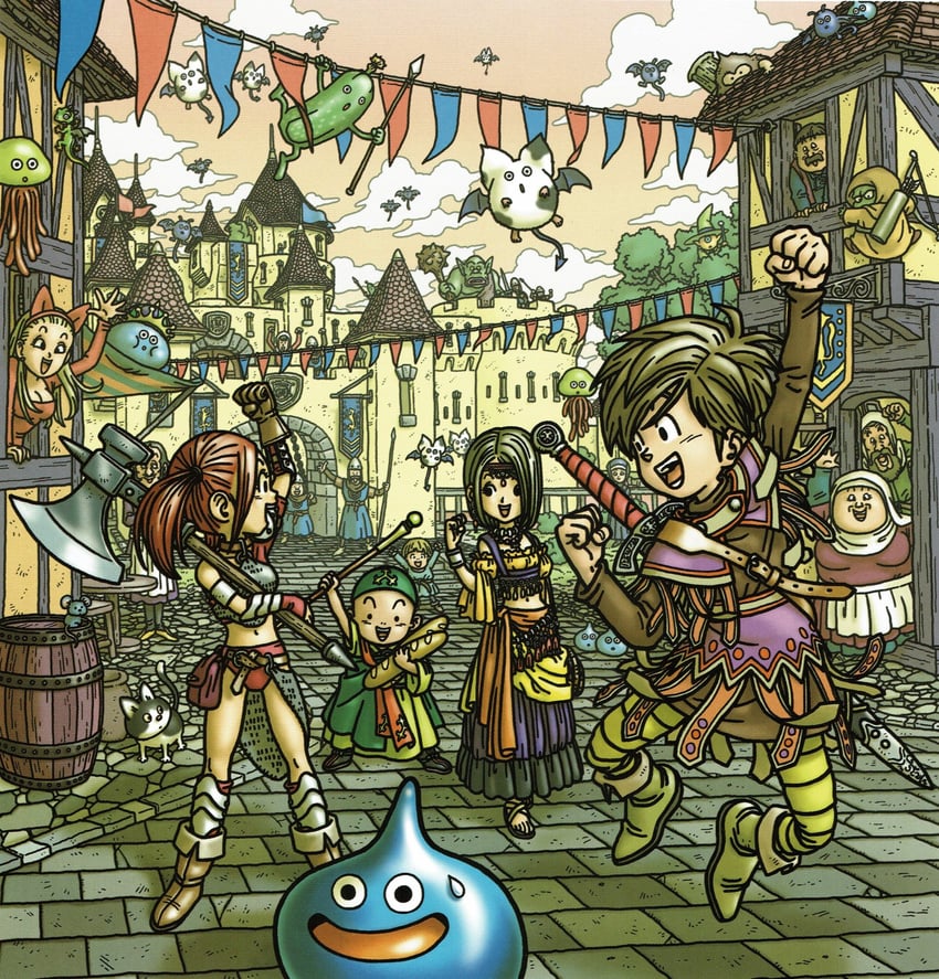slime, dracky, king slime, hero, brownie, and 5 more (dragon quest and 1 more) drawn by toriyama_akira