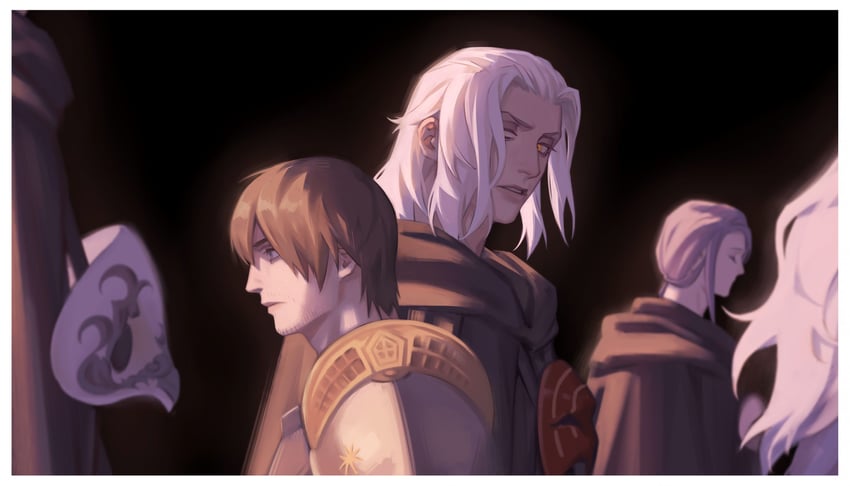 warrior of light, venat, adventurer, paladin, and hythlodaeus (final fantasy and 1 more) drawn by fixmeplz