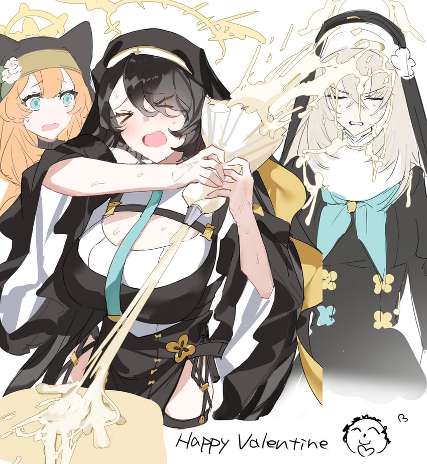 sensei, doodle sensei, mari, sakurako, and hinata (blue archive) drawn by urosu_(678_ner)
