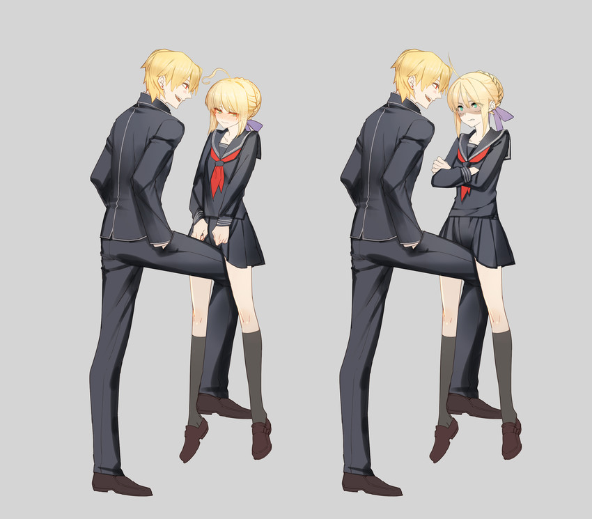 artoria pendragon, gilgamesh, and master artoria (fate and 2 more) drawn by lilin99jh