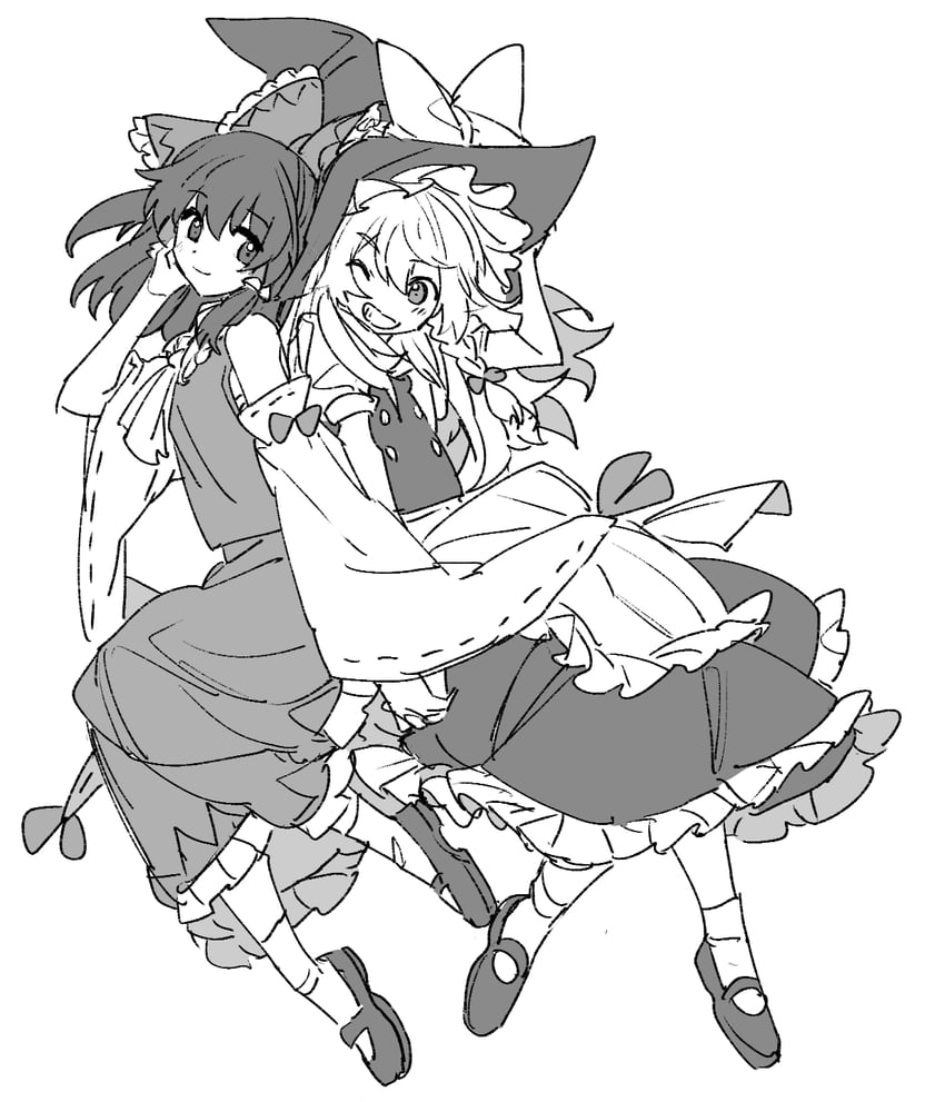 hakurei reimu and kirisame marisa (touhou) drawn by mero_(starfish_jcs)
