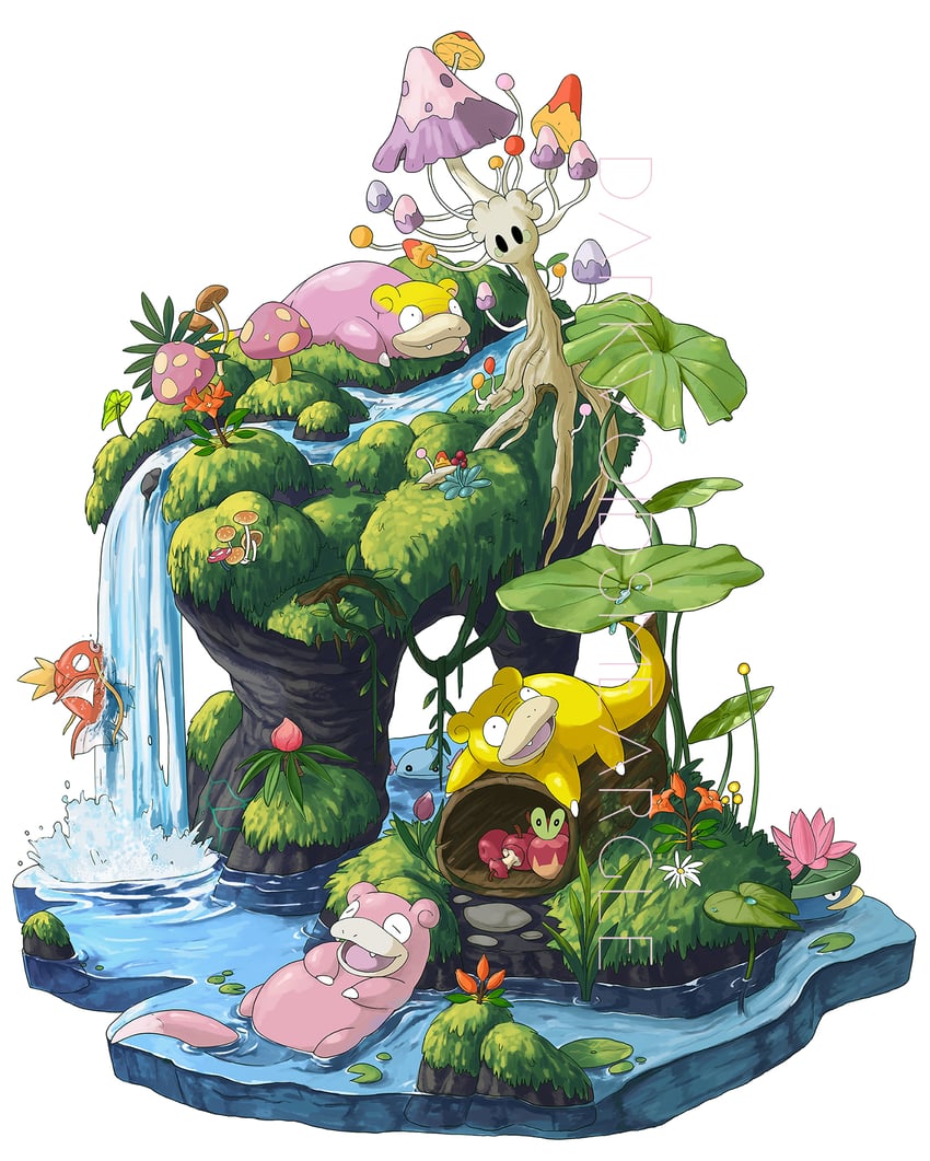 magikarp, wooper, applin, slowpoke, lotad, and 2 more (pokemon) drawn by darkvoiddoble