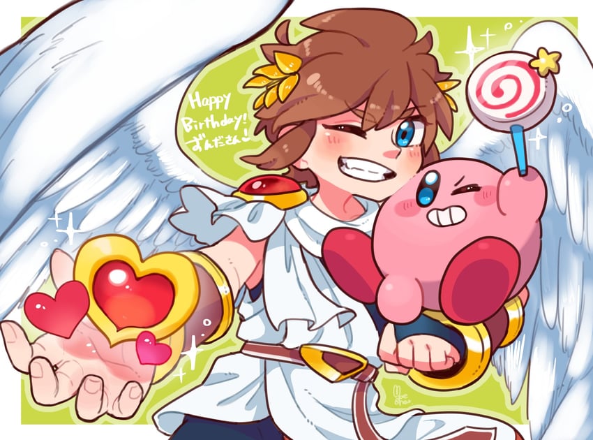 kirby and pit (kirby and 3 more) drawn by moechar0426