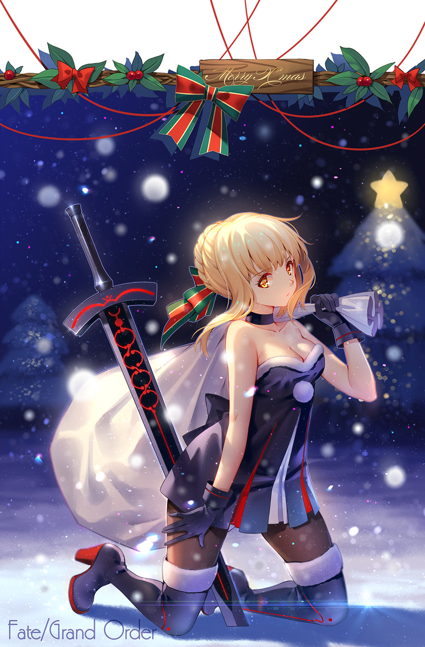 artoria pendragon, saber alter, and santa alter (fate and 1 more) drawn by tidsean