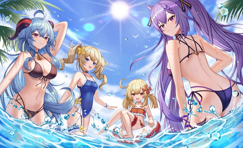 ganyu, keqing, klee, and barbara (genshin impact) drawn by melreon