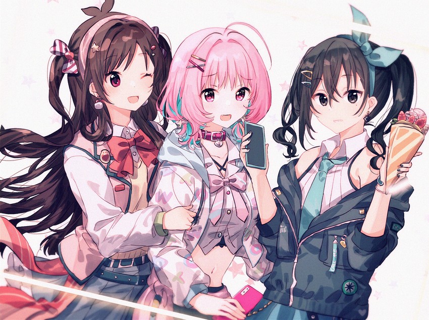 yumemi riamu, sunazuka akira, and tsujino akari (idolmaster and 1 more) drawn by migolu
