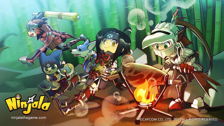 felyne, canyne, gumchi, van, berecca, and 1 more (monster hunter and 4 more) drawn by rianti-wong