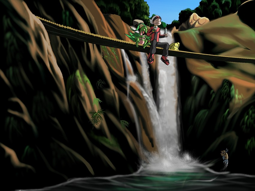 brendan, grovyle, and feebas (pokemon and 1 more) drawn by shitappa_13-gou