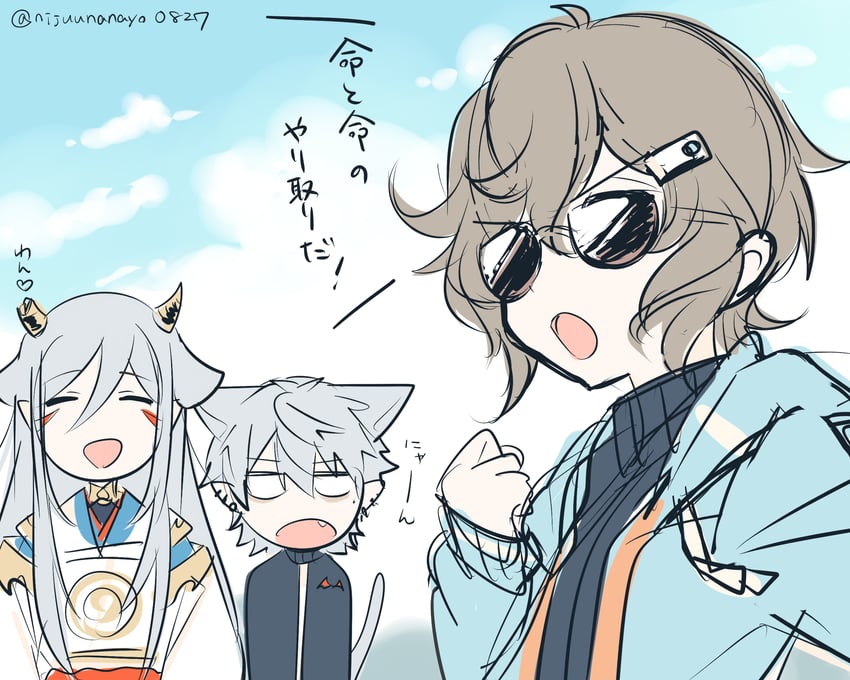 kuzuha, kanae, and umiyasha no kami (nijisanji) drawn by ninahachi