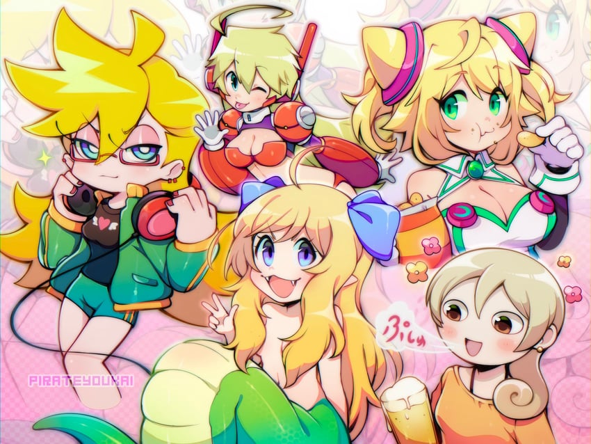 panty, jashin-chan, hacka doll 1, nona, and murasaki wakako (panty & stocking with garterbelt and 4 more) drawn by sami_(pirateyoukai)