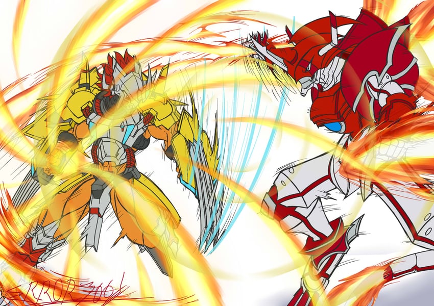 shinegreymon, shinegreymon burst mode, and wargreymon x-antibody (digimon) drawn by errork03