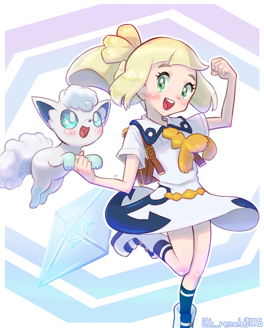 lillie, alolan vulpix, and chloe (pokemon and 2 more) drawn by h_renah