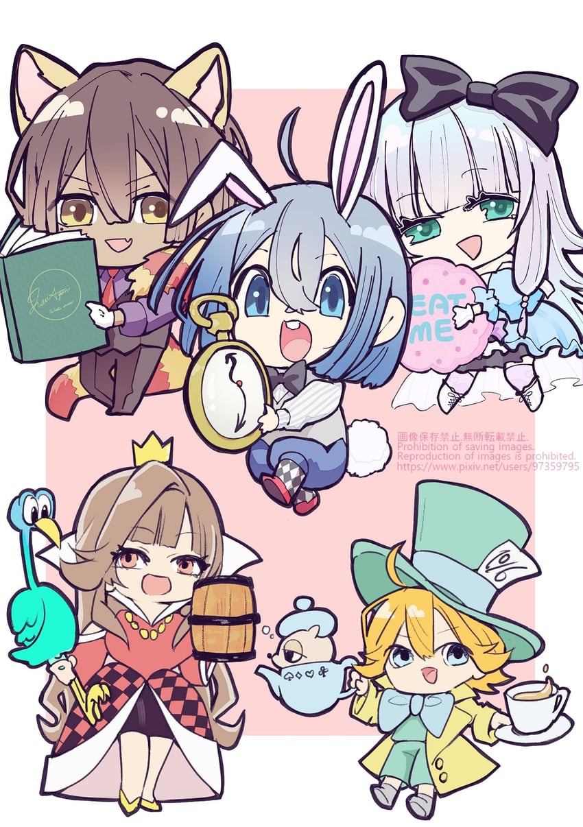 alice, white rabbit, queen of hearts, charlotte wraith, ars louvent, and 3 more (alice's adventures in wonderland and 1 more) drawn by user_tfpu4428