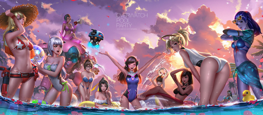 d.va, mercy, tracer, mei, widowmaker, and 8 more (overwatch and 1 more) drawn by liang_xing