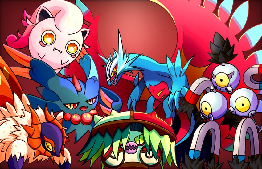 scream tail, flutter mane, slither wing, roaring moon, sandy shocks, and 1 more (pokemon) drawn by free_butterfree