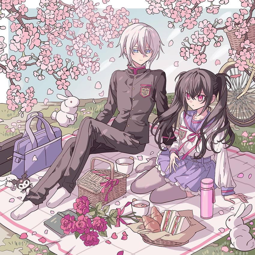cinnamoroll, kuromi, and hiiragi shinya (original and 4 more) drawn by meremero