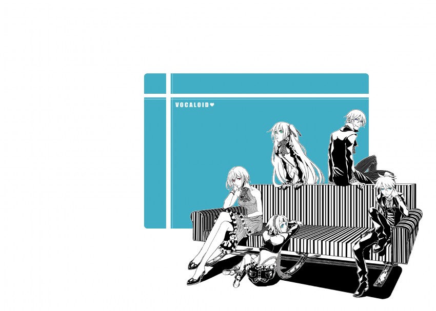 hatsune miku, kagamine rin, kagamine len, kaito, and meiko (vocaloid) drawn by azuma_yuuhi