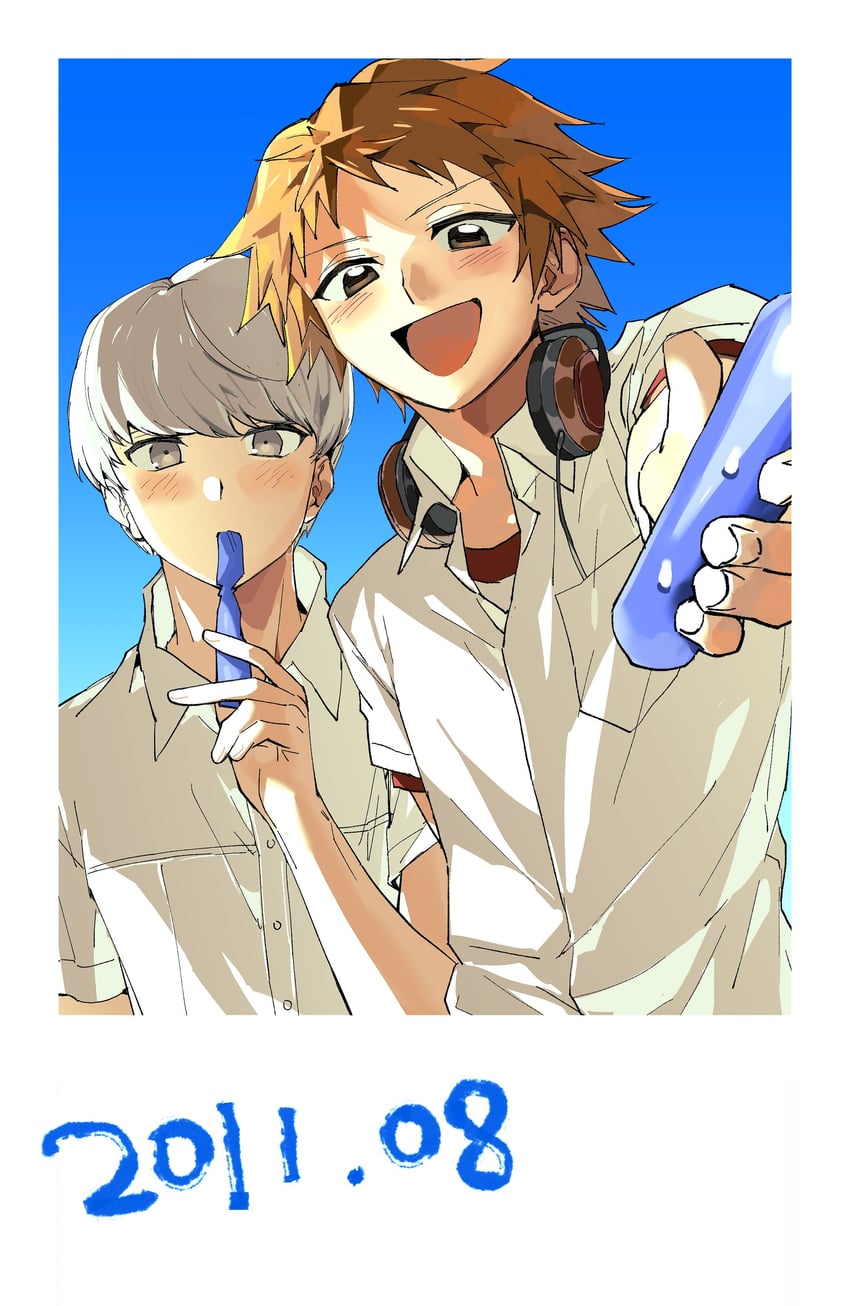 narukami yu and hanamura yousuke (persona and 1 more) drawn by gu_(cubtable)