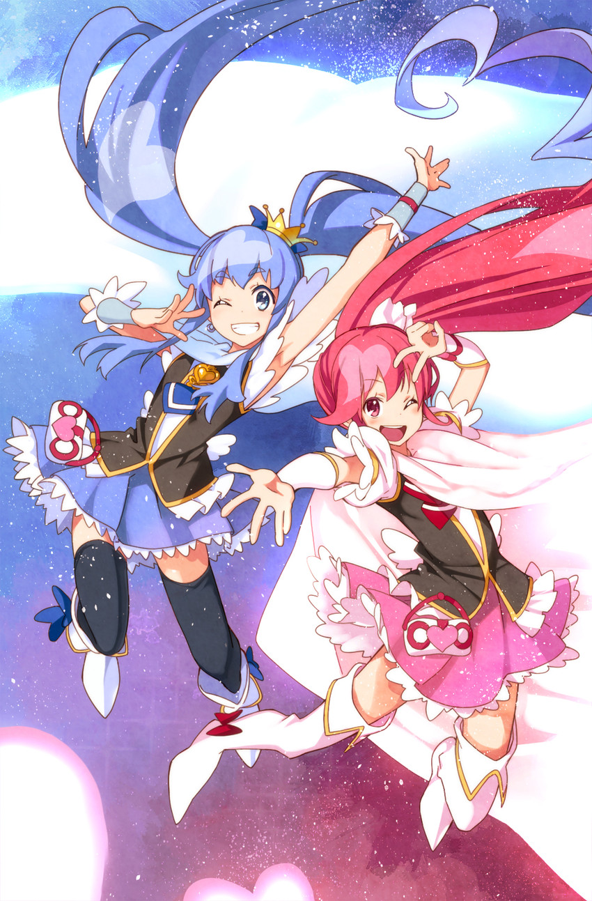 shirayuki hime, aino megumi, cure lovely, and cure princess (precure and 1 more) drawn by ushiki_yoshitaka