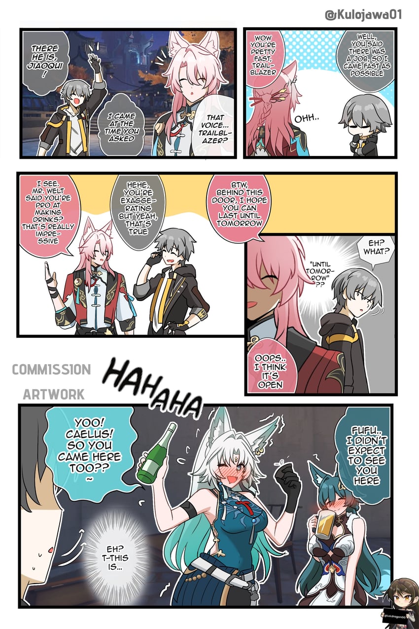 trailblazer, caelus, feixiao, jiaoqiu, and yukong (honkai and 1 more) drawn by kulojawa