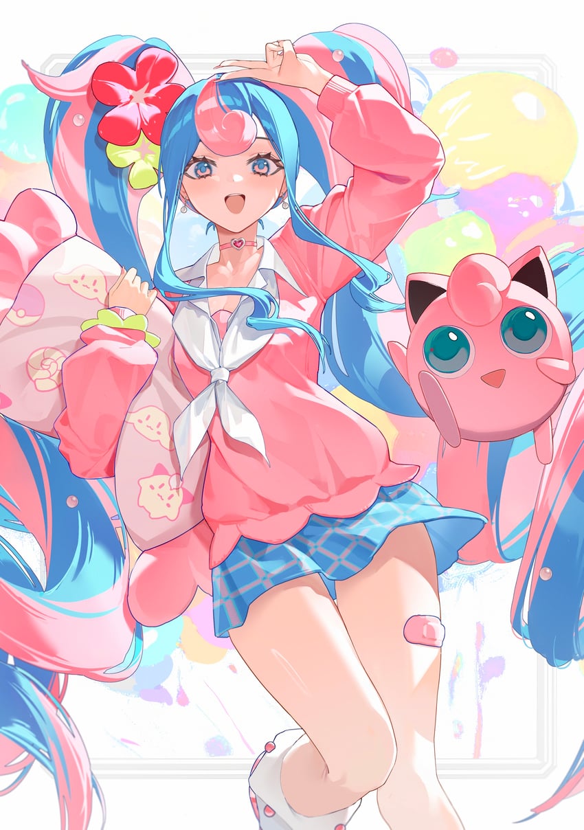 hatsune miku, jigglypuff, and fairy miku (pokemon and 2 more) drawn by akinatsu_meguru