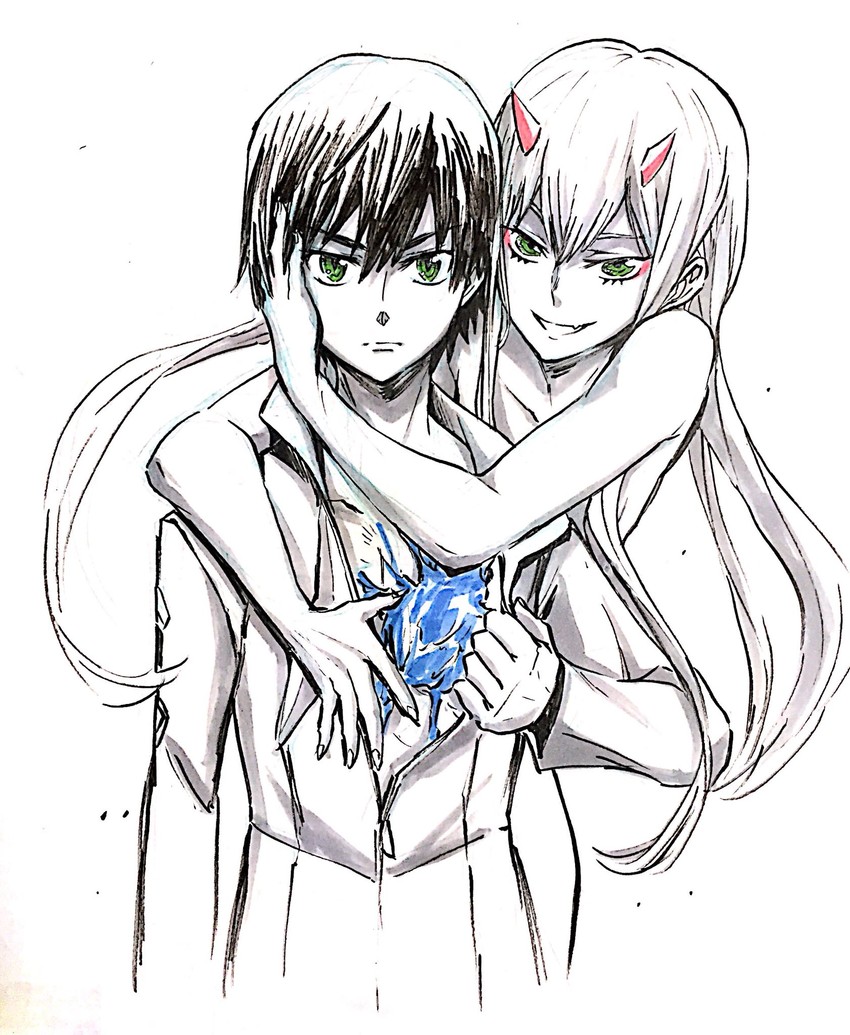 zero two and hiro (darling in the franxx) drawn by hijodelagua