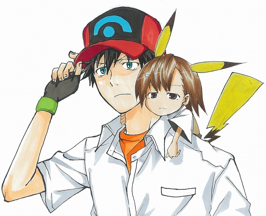 pikachu, misaka mikoto, ash ketchum, and kamijou touma (pokemon and 2 more) drawn by nokouikida