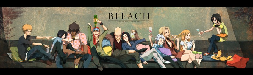 kuchiki rukia, inoue orihime, kurosaki ichigo, matsumoto rangiku, hitsugaya toushirou, and 6 more (bleach) drawn by redpig31
