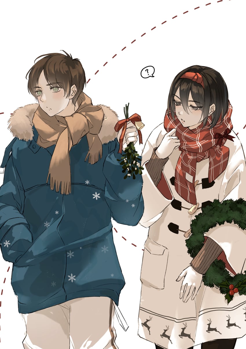mikasa ackerman and eren yeager (shingeki no kyojin) drawn by zhuse_fuxianqing
