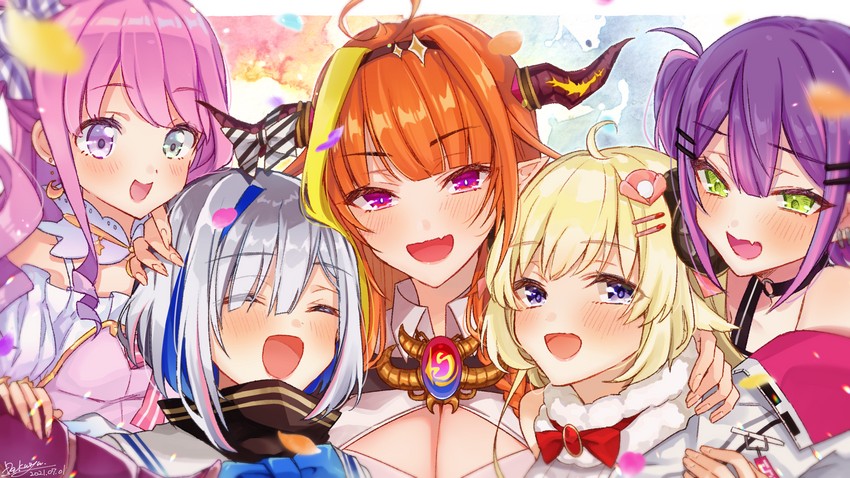 tokoyami towa, amane kanata, kiryu coco, tsunomaki watame, and himemori luna (hololive) drawn by dakuryuu