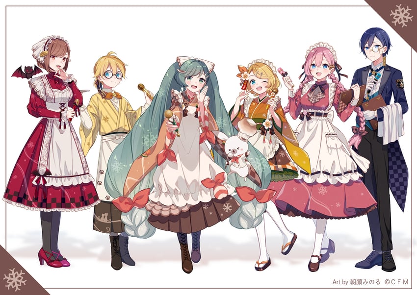 hatsune miku, kagamine rin, kagamine len, megurine luka, kaito, and 8 more (vocaloid) drawn by asagao_minoru
