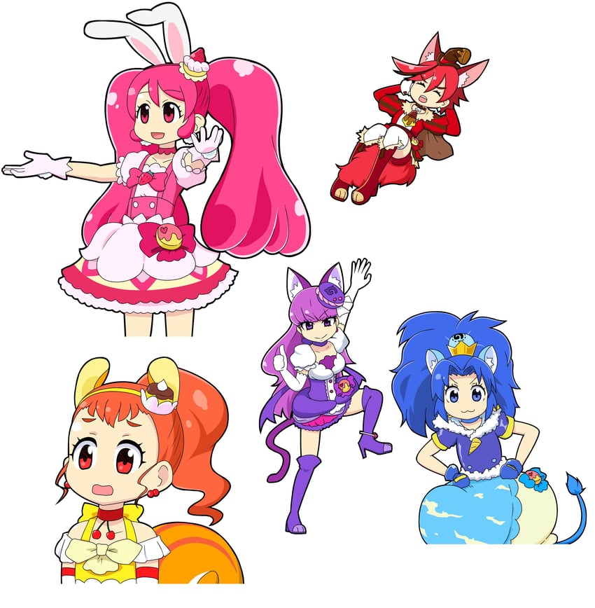 usami ichika, kotozume yukari, tategami aoi, kenjou akira, cure macaron, and 5 more (precure and 1 more) drawn by senkou_(shippai_shoukan)