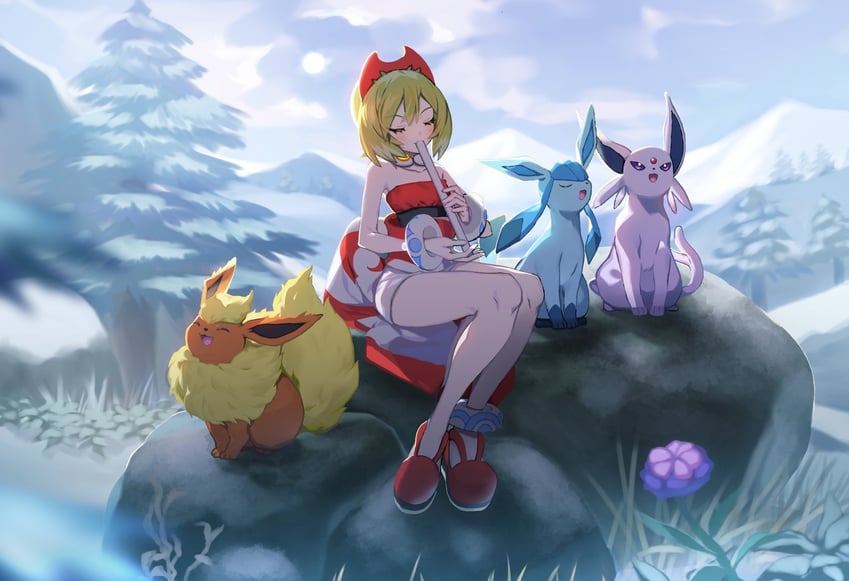 glaceon, espeon, irida, and flareon (pokemon and 1 more) drawn by ankea_(a-ramo-do)