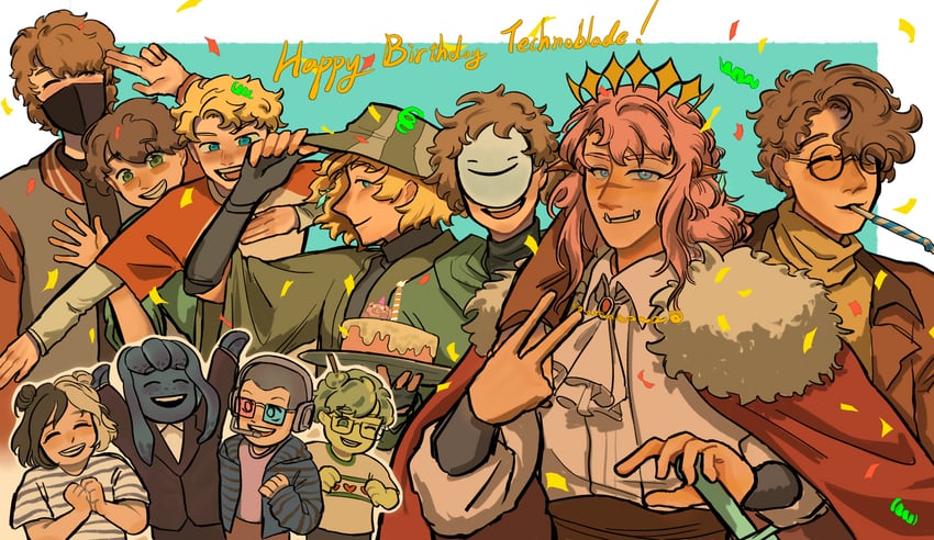 ranboo, wilbur soot, ph1lza, tommyinnit, tubbo, and 4 more (minecraft youtube) drawn by baiyiaishi324