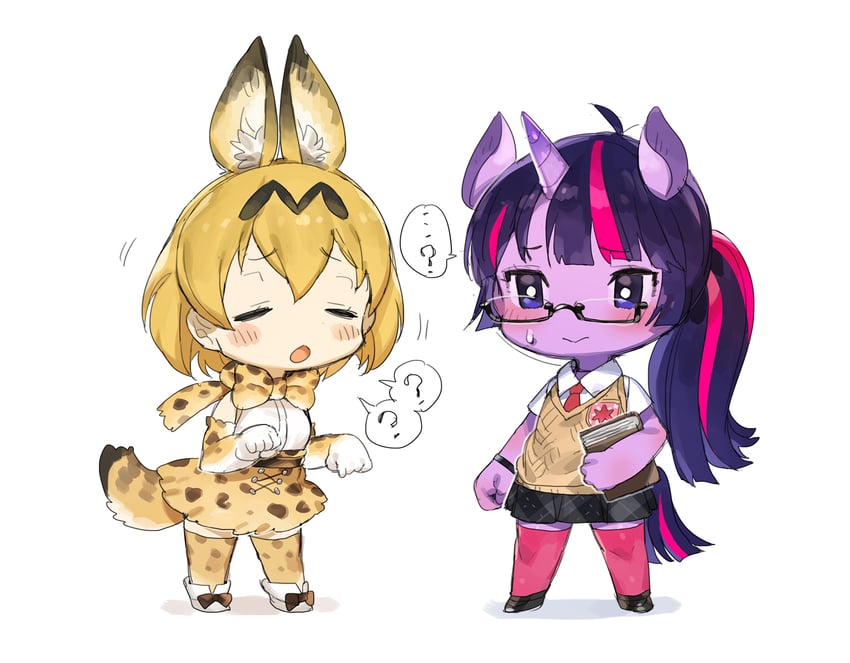 serval, twilight sparkle, and sci-twi (kemono friends and 3 more) drawn by spawnfoxy
