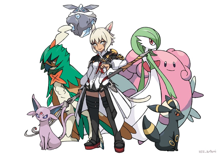 gardevoir, umbreon, espeon, y'shtola rhul, decidueye, and 2 more (pokemon and 2 more) drawn by hjz_(artemi)