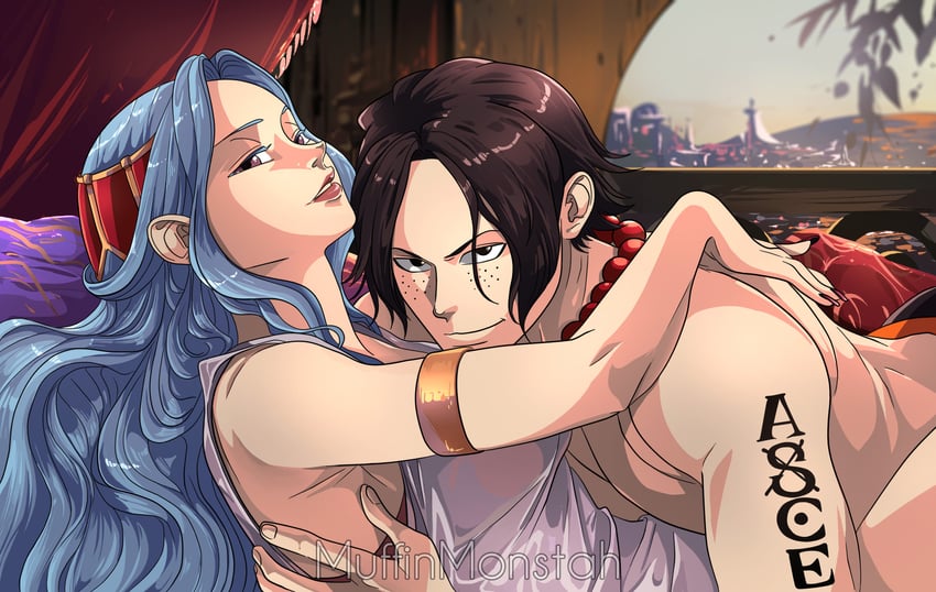 portgas d. ace and nefertari vivi (one piece) drawn by muffinmonstah