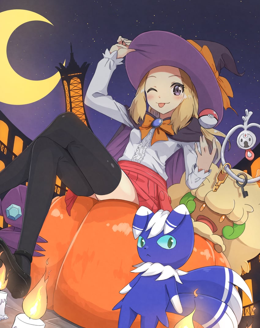 serena, whimsicott, sableye, meowstic, and klefki (pokemon and 1 more) drawn by negimiso1989