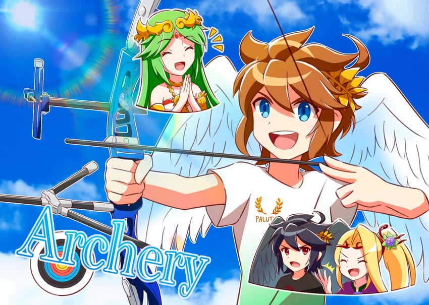 palutena, pit, dark pit, and viridi (kid icarus and 1 more) drawn by haruhi_(xy161027z)